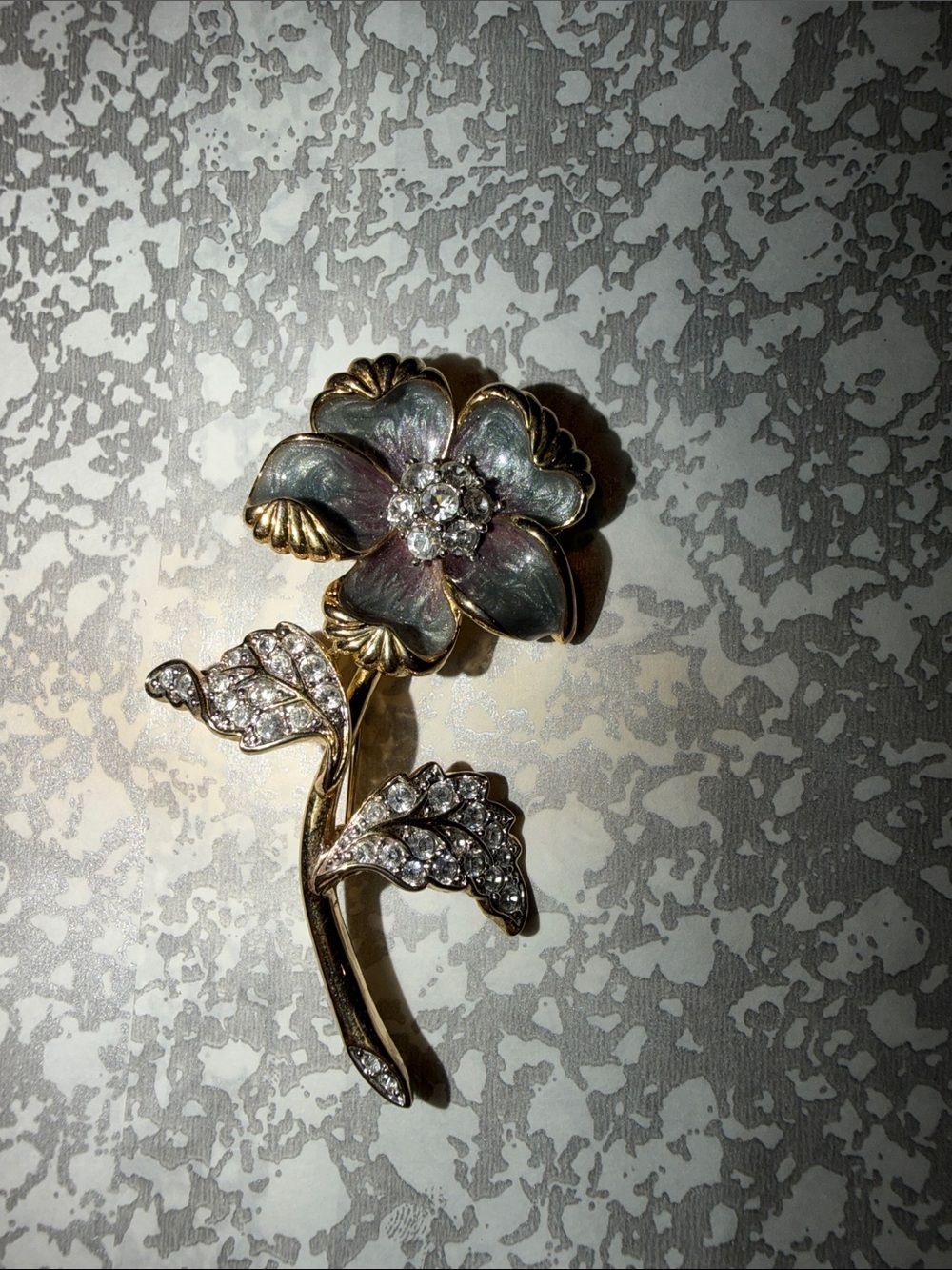 Gold-Tone Flower Brooch with Clear Crystal Accents